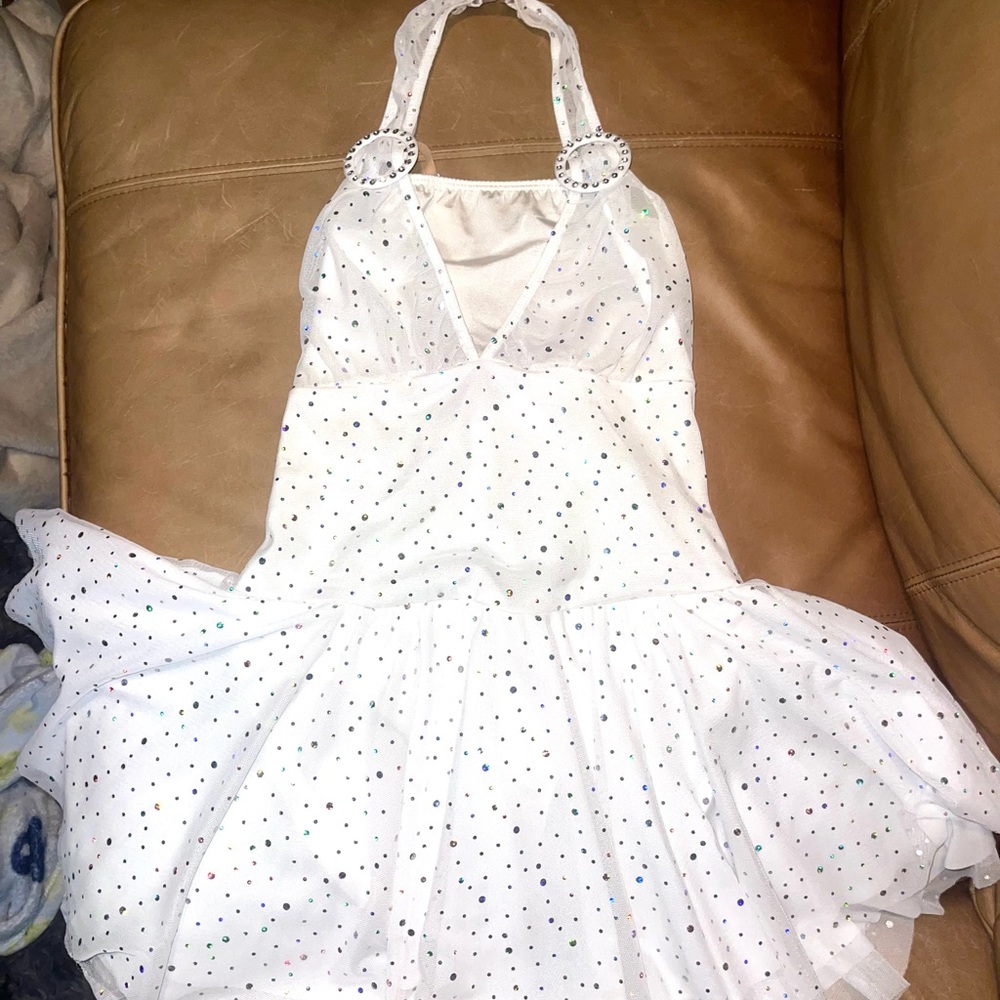FINA White Lyrical Dance Costume XL Child Sparkle Halter Ballet Contemporary - Picture 4 of 5